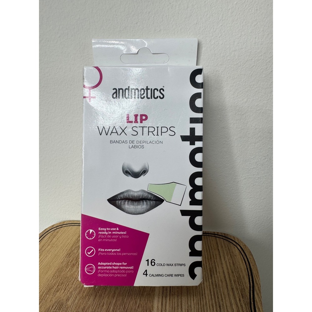 Andmetics Lip Wax Strips 16 Cold Wax Strips & 4 Calming Wipes Vegan Hair Removal